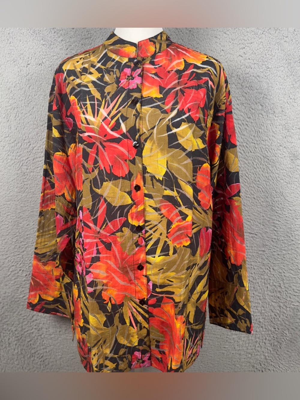 Chicos Top Womens 1 Multicolor Floral Semi Sheer Button Long Sleeve Blouse